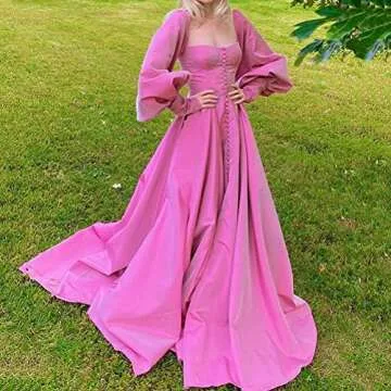 Xjizu Long Puffy Sleeve Prom Dress Satin Party Gown