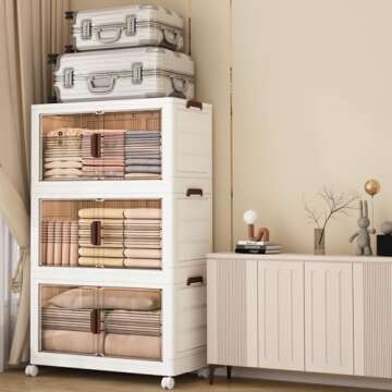 Dimcapo Storage Bins with Lid,78 Quart Collapsible Storage Bins,4 Packs Large Plastic Storage Bins,Closet Organizers and Storage,Double Doors Stackable Storage Bins with Wheels for Home