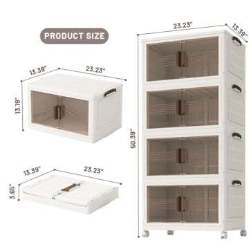 Dimcapo Storage Bins with Lid,78 Quart Collapsible Storage Bins,4 Packs Large Plastic Storage Bins,Closet Organizers and Storage,Double Doors Stackable Storage Bins with Wheels for Home