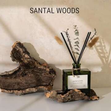 Craft & Kin Reed Diffuser with Dried Flowers | 5 oz Santal Woods Scented Reed Diffusers for Home, Ba...