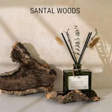Craft & Kin Reed Diffuser with Dried Flowers | 5 oz Santal Woods Scented Reed Diffusers for Home, Ba...