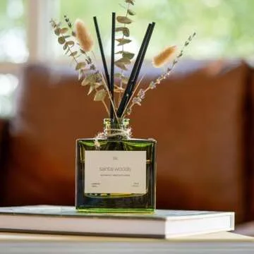 Craft & Kin Reed Diffuser with Dried Flowers | 5 oz Santal Woods Scented Reed Diffusers for Home, Bathroom | Scent Sticks | Elegant Fragrance Home Decor for Men & Women