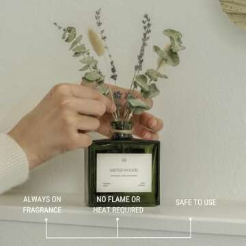 Craft & Kin Reed Diffuser with Dried Flowers | 5 oz Santal Woods Scented Reed Diffusers for Home, Bathroom | Scent Sticks | Elegant Fragrance Home Decor for Men & Women