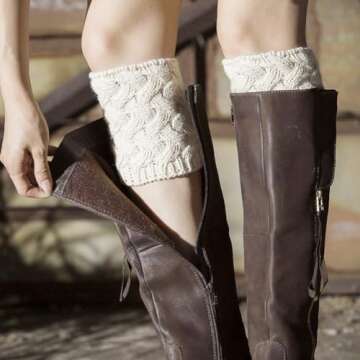 Loritta Womens Boot Socks Winter Warm Crochet Knitted Boot Cuffs Topper Socks Short Leg Warmers Gifts,G-ivory+beige(2 pairs)
