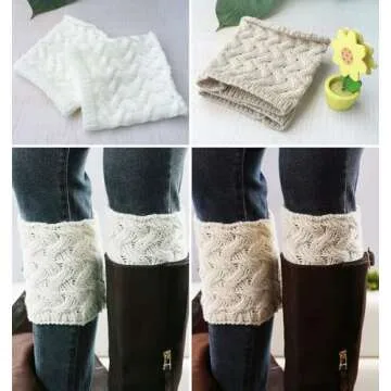 Loritta Womens Boot Socks Winter Warm Crochet Knitted Boot Cuffs Topper Socks Short Leg Warmers Gifts,G-ivory+beige(2 pairs)