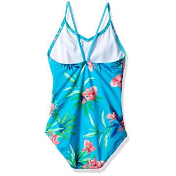 Kanu Surf Girls' Daisy Beach Sport 1-Piece Swimsuit, Leonie Floral Aqua, 10