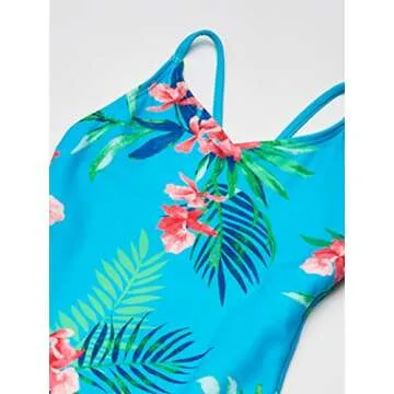 Kanu Surf Girls' Daisy Beach Sport 1-Piece Swimsuit, Leonie Floral Aqua, 10