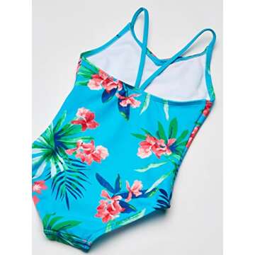 Kanu Surf Girls' Daisy Beach Sport 1-Piece Swimsuit, Leonie Floral Aqua, 10