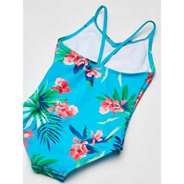Kanu Surf Girls' Daisy Beach Sport 1-Piece Swimsuit, Leonie Floral Aqua, 10