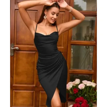 Shop HTZMO Women's Satin Cowl Neck Bodycon Dress Online