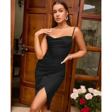 Shop HTZMO Women's Satin Cowl Neck Bodycon Dress Online
