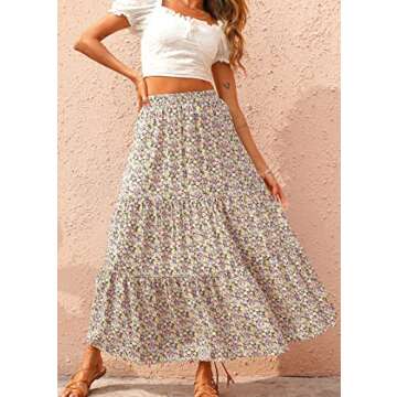 KIRUNDO Women's 2025 Spring Summer High Waist Boho Floral Maxi Skirt Casual Flowy Swing Pleated A Li...