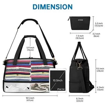 Weekender Bag for Women, Travel with Shoe Compartment & USB Charging Port, Gym Bag Wet Compartment, Overnight Duffel Hospital for Sports Shopping School (Black).