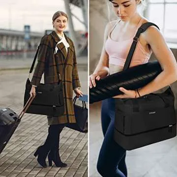 Weekender Bag for Women, Travel with Shoe Compartment & USB Charging Port, Gym Bag Wet Compartment, Overnight Duffel Hospital for Sports Shopping School (Black).