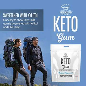 Genius Gourmet Keto Chewing Gum - Sweetened with Birch Xylitol, Aspartame Free, Gluten Free, Sugar Free, Vegan, Low Carb, Delicious Flavor, 50 Pieces (Natural Peppermint)