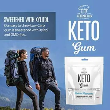 Genius Gourmet Keto Chewing Gum - Sweetened with Birch Xylitol, Aspartame Free, Gluten Free, Sugar Free, Vegan, Low Carb, Delicious Flavor, 50 Pieces (Natural Peppermint)