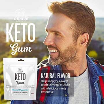 Genius Gourmet Keto Chewing Gum - Sweetened with Birch Xylitol, Aspartame Free, Gluten Free, Sugar Free, Vegan, Low Carb, Delicious Flavor, 50 Pieces (Natural Peppermint)