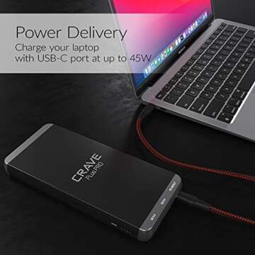 Crave PD Power Bank, Plus PRO Aluminum Portable Charger with 20000mAh [Quick Charge QC3.0 Dual Ports + Power Delivery PD Type C 45W] External Battery Pack for MacBook, iPhone, Samsung and More