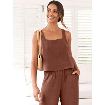Stylish ANRABESS Women's 2 Piece Linen Summer Outfit
