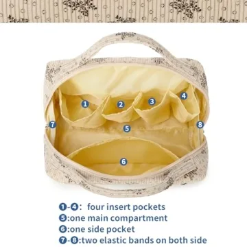 Bluboon Corduroy Floral Cosmetic Bag for Women and Girls