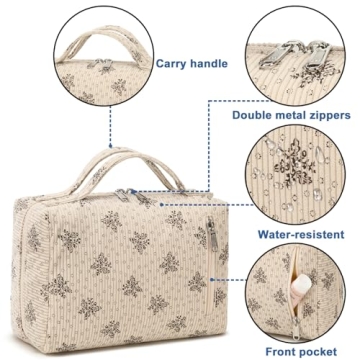 Bluboon Corduroy Floral Cosmetic Bag for Women and Girls