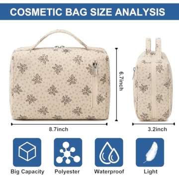 Bluboon Corduroy Floral Cosmetic Bag for Women and Girls