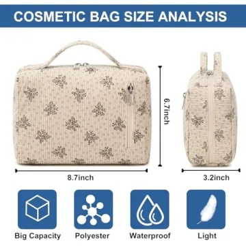 Bluboon Corduroy Floral Cosmetic Bag for Women and Girls