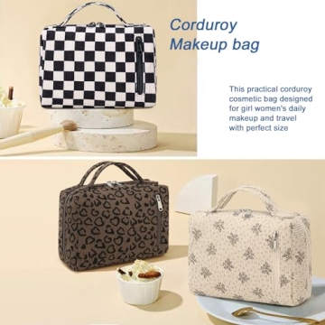 Bluboon Corduroy Floral Cosmetic Bag for Women and Girls
