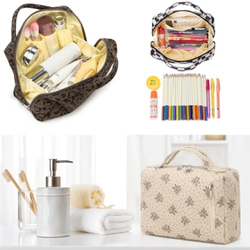 Bluboon Corduroy Floral Cosmetic Bag for Women and Girls