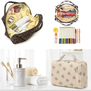 Bluboon Corduroy Floral Cosmetic Bag for Women and Girls