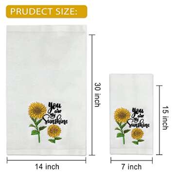 Hexagram Sunflower Hand Towels Set of 2-Embroidered Sunflower Kitchen Decor-100% Cotton Soft Luxury ...