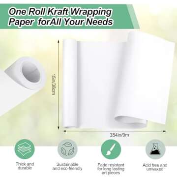 Phinus Craft Paper Roll 15''×354'', Industrial-Grade Kraft Paper Roll, White Easel Paper Roll for K...