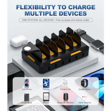 Charging Station for Multiple Devices, Honcila 6 in 1 Multi Charger Station Charging Dock for Cellphone Tablet iPhone iPad and More - 50W Charging Station Organizer with 6 Mixed Charging Cables