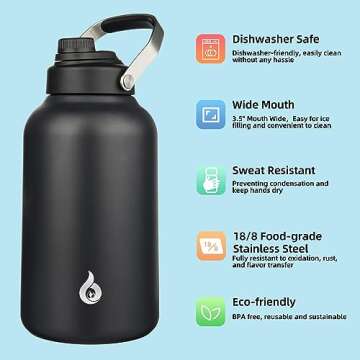 BJPKPK 1 Gallon Water Bottle Insulated, Dishwasher Safe 128oz Large Water Jug with Metal Handle & BP...