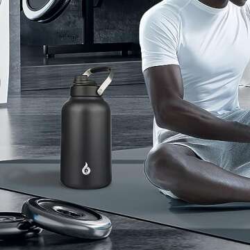 BJPKPK 1 Gallon Water Bottle Insulated, Dishwasher Safe 128oz Large Water Jug with Metal Handle & BPA Free Spout Lid, Stainless Steel Metal Thermos for Gym, Sports & Hiking, Black