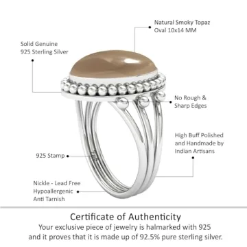 Elegant Brown Smoky Topaz Silver Ring for Women