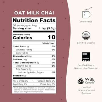 Blume Oat Milk Chai Latte - Organic Chai Source from India - Super Latte with Milk Thistle, Fennel and Ginger Root - Sugar-Free, Gluten-Free and Vegan - 30 Servings