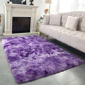 Astorug Fluffy Shaggy Rug Dorm Carpet Area Rug for Bedroom Living Room Bedside Rug for Kids Room Non-Slip Nursery Rug Home Decor Rectangle Fuzzy Rugs,Tie-Dyed Purple,4x6 Feet