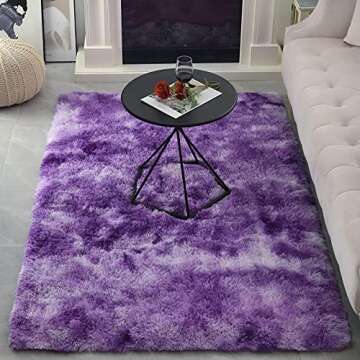 Astorug Fluffy Shaggy Rug Dorm Carpet Area Rug for Bedroom Living Room Bedside Rug for Kids Room Non-Slip Nursery Rug Home Decor Rectangle Fuzzy Rugs,Tie-Dyed Purple,4x6 Feet
