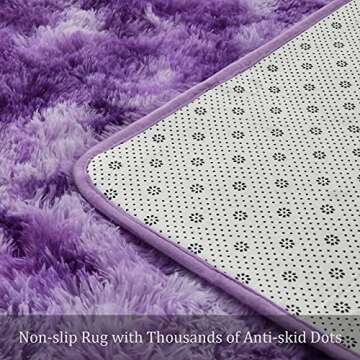 Astorug Fluffy Shaggy Rug Dorm Carpet Area Rug for Bedroom Living Room Bedside Rug for Kids Room Non-Slip Nursery Rug Home Decor Rectangle Fuzzy Rugs,Tie-Dyed Purple,4x6 Feet