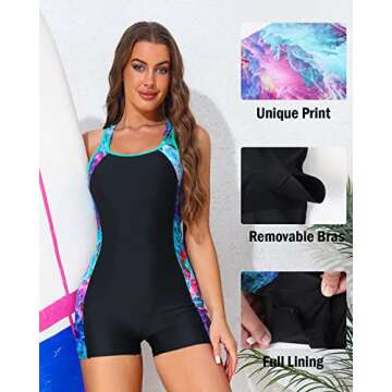 beautyin Swimsuit Women Boyleg Racerback One Piece Bathing Suit Training Swimwear