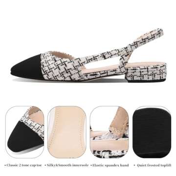Adrizzlein Womens Slingback Flat Pumps Closed Round Toe Two Toned Casual Office Shoes White Black Th...