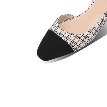 Adrizzlein Womens Slingback Flat Pumps Closed Round Toe Two Toned Casual Office Shoes White Black Thread Size 9