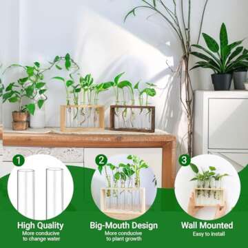 Ivolador Wall Mounted Hanging Plants Terrariumin Test Tube Flower Bud Tabletop Glass Wooden Stand with 5 Test Tube Perfect for Propagating Hydroponic Plants Home Garden Wedding Decoration-Log