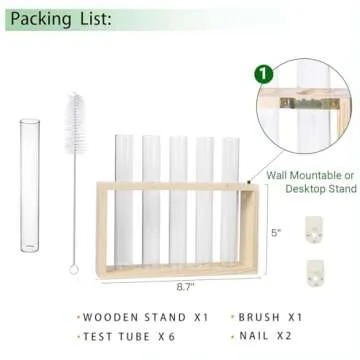 Ivolador Wall Mounted Hanging Plants Terrariumin Test Tube Flower Bud Tabletop Glass Wooden Stand with 5 Test Tube Perfect for Propagating Hydroponic Plants Home Garden Wedding Decoration-Log
