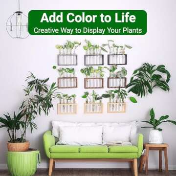 Ivolador Wall Mounted Hanging Plants Terrariumin Test Tube Flower Bud Tabletop Glass Wooden Stand with 5 Test Tube Perfect for Propagating Hydroponic Plants Home Garden Wedding Decoration-Log