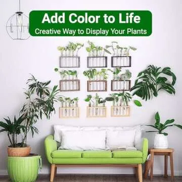 Ivolador Wall Mounted Hanging Plants Terrariumin Test Tube Flower Bud Tabletop Glass Wooden Stand with 5 Test Tube Perfect for Propagating Hydroponic Plants Home Garden Wedding Decoration-Log