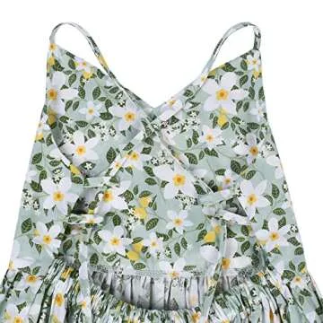 KISSOURBABY Girls Summer Floral Dress Sleeveless Princess Party Casual Holiday Dress Beach Sundress(Green Floral 140)