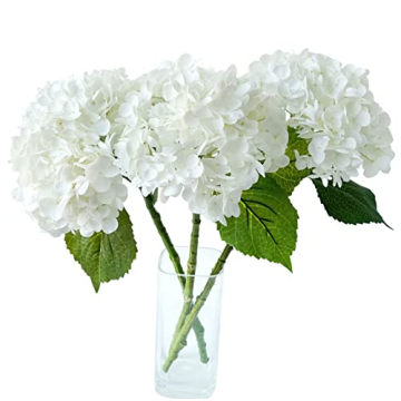 ZooeyRoose 3 Pcs Real Touch White Artificial Hydrangeas - Stunning Faux Flowers for Home Decor