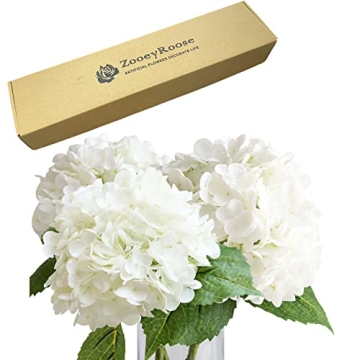 ZooeyRoose Real Touch White Hydrangeas - 3 Pcs 21 inch
